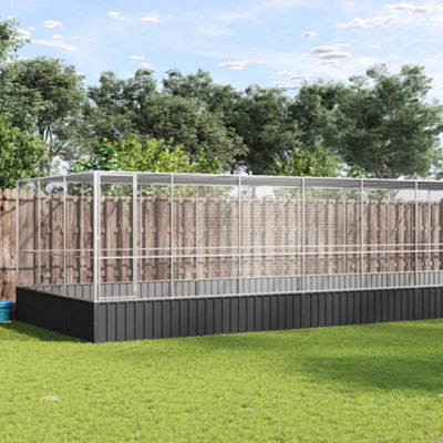Vidaxl Aviary With Extension Bird Cage Walk In Chicken Run Coop Silver Steel - Image 3