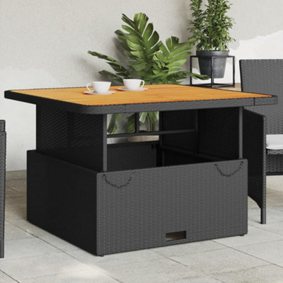 B&Q -  Garden Table Black 110X110X71 Cm Poly Rattan And Acacia Wood