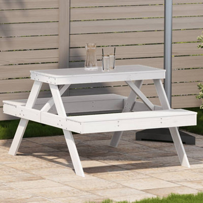 Vidaxl Picnic Table Outdoor Dining Table Garden Table White Solid Wood Pine - Image 3