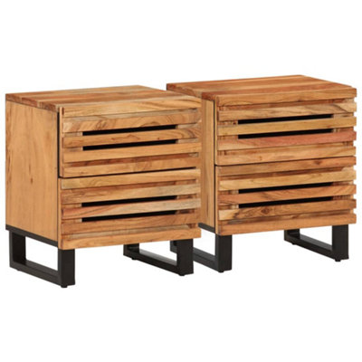Vidaxl Bedside Cabinets 2 Pcs 40X34x46 Cm Solid Wood Acacia - Brown, Brown - Image 3