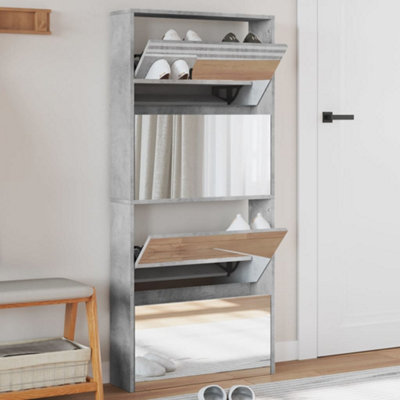 B&Q -  Shoe Cabinet With Mirror 4-Layer Concrete Grey 63X17X134 Cm