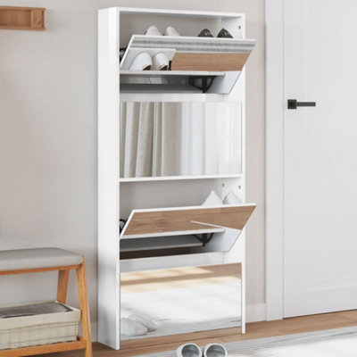 B&Q -  Shoe Cabinet With Mirror 4-Layer High Gloss White 63X17X134 Cm