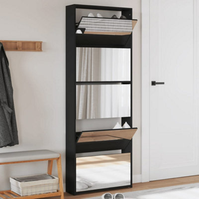 B&Q -  Shoe Cabinet With Mirror 5-Layer Black 63X17X169.5 Cm