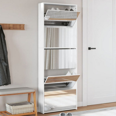 B&Q -  Shoe Cabinet With Mirror 5-Layer High Gloss White 63X17X169.5 Cm