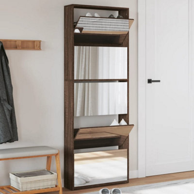 B&Q -  Shoe Cabinet With Mirror 5-Layer Brown Oak 63X17X169.5 Cm