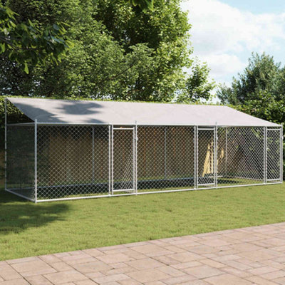 Walplus Grey Dog Cage With Roof And Doors 6X2X2 M Galvanised Steel Outdoor Kennel Run Pen