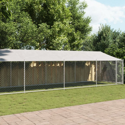 Walplus Grey Dog Cage With Roof And Door 10X2X2 M Galvanised Steel