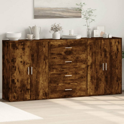 4 Door 4 Drawer Smoked Oak Sideboard - Size: 84 X 31 X 60Cm - Wilko Brown Vidaxl - Image 3