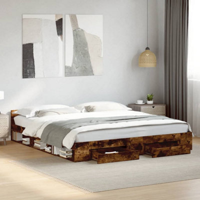 Vidaxl Bed Frame With Drawers Without Mattress Smoked Oak 180X200 Cm Super King from B&Q