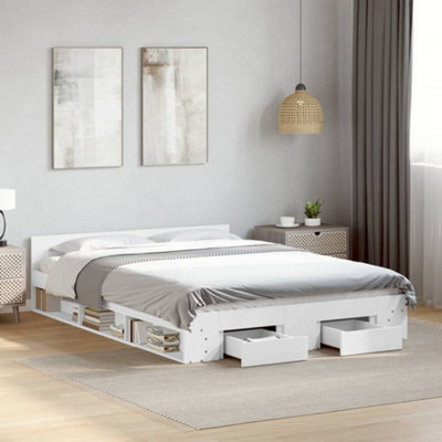 Vidaxl Bed Frame With Drawers Without Mattress White 150X200 Cm King Size from B&Q