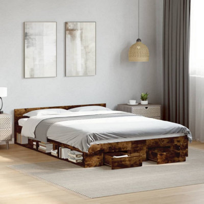 Vidaxl Bed Frame With Drawers Without Mattress Smoked Oak 140X200 Cm from B&Q