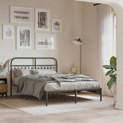 Vidaxl Metal Bed Frame Without Mattress With Headboard Black 135X190Cm from B&Q
