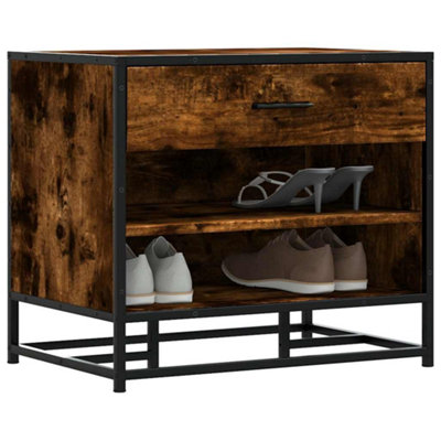 B&Q -  Shoe Bench Smoked Oak 60X40X53.5 Cm Engineered Wood And Metal