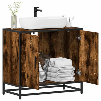Vidaxl Bathroom Sink Cabinet Smoked Oak 65X33X60 Cm Engineered Wood from B&Q