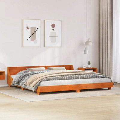 B&Q -  Bed Frame Without Mattress Wax Brown 180X200 Cm Super King Solid Wood Pine