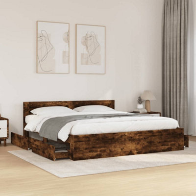 Vidaxl Bed Frame With Headboard Without Mattress Smoked Oak 180X200 Cm Super King from B&Q
