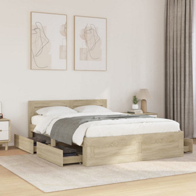 Vidaxl Bed Frame With Headboard Without Mattress Sonoma Oak 140X200 Cm from B&Q