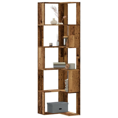 B&Q -  Corner Bookcase 5-Tier Old Wood 50X50X179 Cm Engineered Wood
