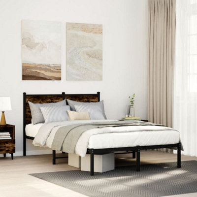 Vidaxl Metal Bed Frame Without Mattress Smoked Oak 120X190 Cm Small Double from B&Q