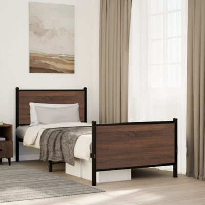 B&Q -  Metal Bed Frame Without Mattress Brown Oak 90X200 Cm