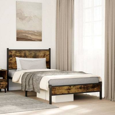 Vidaxl Metal Bed Frame Without Mattress Smoked Oak 100X200 Cm from B&Q