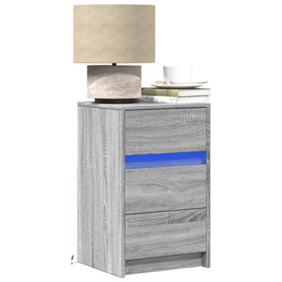 VIDAXL Bedside Cabinet with LED Lights - Engineered Wood - Grey - Image 3