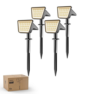 Philips 4 Packs Solar Outdoor Spot LightsWaterproof 28 Led 3000 K Landscape Pathway Dusk To Dawn Powered Spotlights For Garden from B&Q