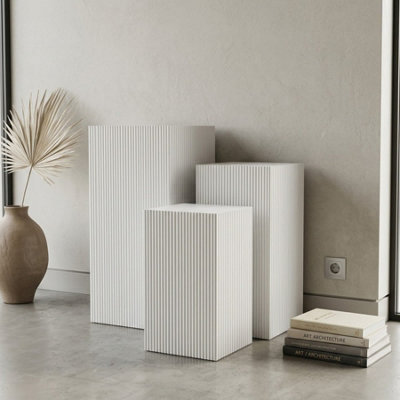 Garden Greatness Maison Trio Blanc Ribbed Display Pedestals from B&Q