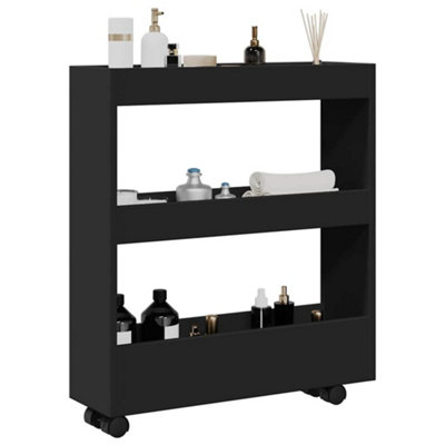 Walplus Narrow Storage Trolley 3 Tier Black Engineered Wood