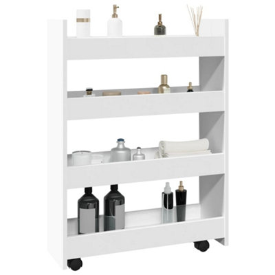 Walplus Narrow Storage Trolley 4 Tier White Engineered Wood