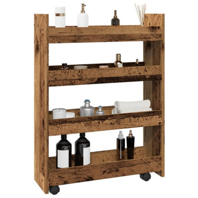 Walplus Narrow Storage Trolley 4 Tier Old Wood Engineered Wood