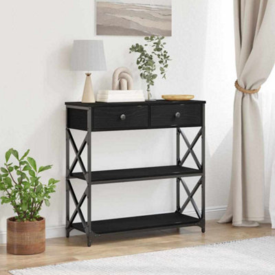 Walplus Console Table With Drawer With Shelf Black Oak 75 X 28 X 75 Cm from B&Q