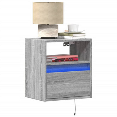 Vidaxl Wall-Mounted Bedside Cabinet With Led Lights Grey Sonoma from B&Q
