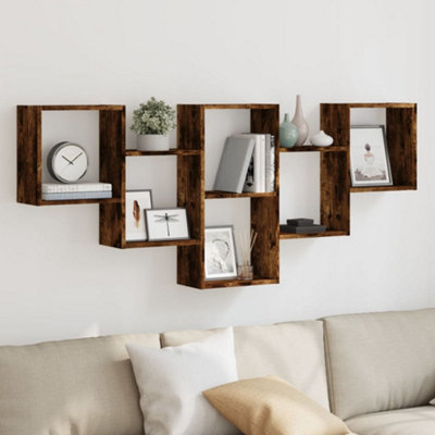 VIDAXL Oak 8 Shelf Floating Wall Shelf - Image 3