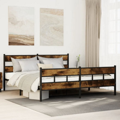 Vidaxl Metal Bed Frame Without Mattress Smoked Oak 180X200 Cm Super King