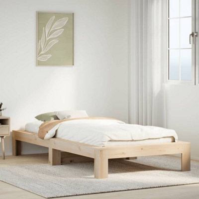 VIDAXL Solid Pine Wood Bed Frame - Brown - 121.5 x 221.5 cm - Image 4