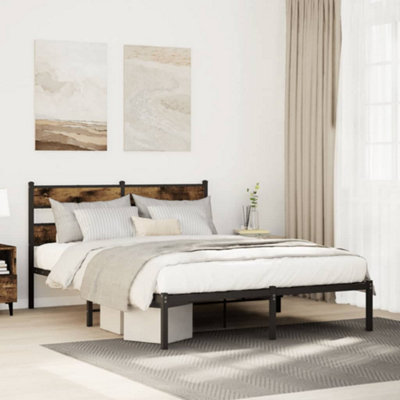 Vidaxl Metal Bed Frame Without Mattress Smoked Oak 160X200 Cm