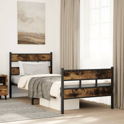 B&Q -  Metal Bed Frame Without Mattress Smoked Oak 75X190 Cm Small Single