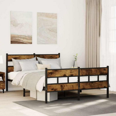 Vidaxl Metal Bed Frame Without Mattress Smoked Oak 135X190 Cm Double from B&Q