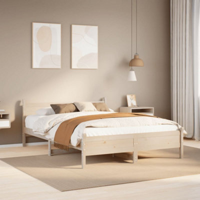 Vidaxl (Natural, 150 X 200 Cm) Bed Frame Without Mattress Bed Base Bedstead Solid Wood Pine - Image 3