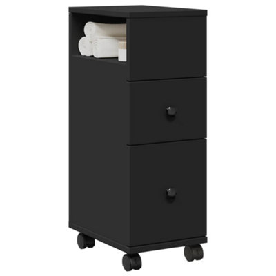 Vidaxl Black Narrow Bathroom Cabinet With Wheels Engineered Wood