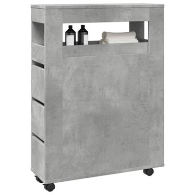 Vidaxl (Concrete Grey) Narrow Bathroom Cabinet With Wheels Storage Cupboard Engineered Wood - Image 4