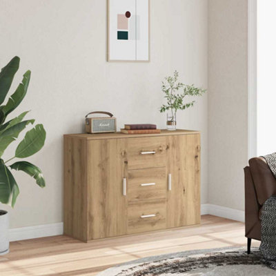 vidaXL Artisan Oak Sideboard - 2 Door 3 Drawer - Brown - 65 x 90 x 29.5cm - Image 4