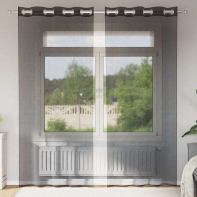 vidaXL - Voile Curtains - 140 x 245 cm - Black - Image 3