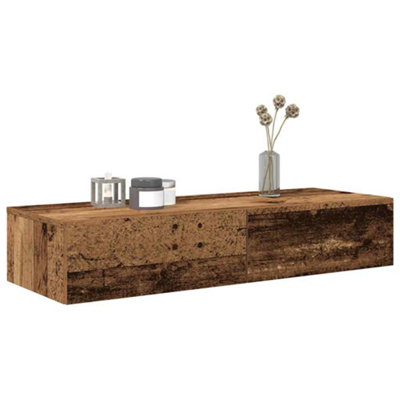 B&Q -  Wall Shelf With Drawers Old Wood 100X36X19 Cm Engineered Wood