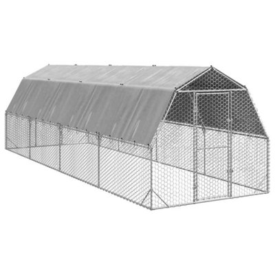 Vidaxl Chicken Run With Roof 2.5X8x2.25 Galvanised Steel Large
