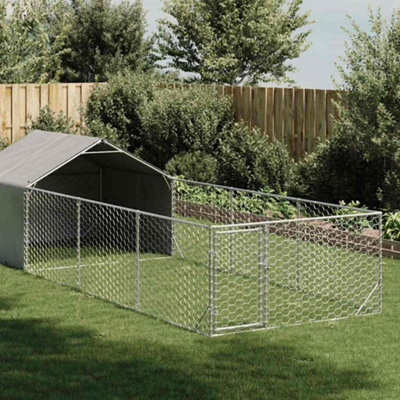 Vidaxl Outdoor Dog Kennel With Run 6X2X1.5 M Galvanised Steel from B&Q