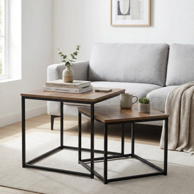B&Q -  Duo Relica Square Real Wood Nesting Tables
