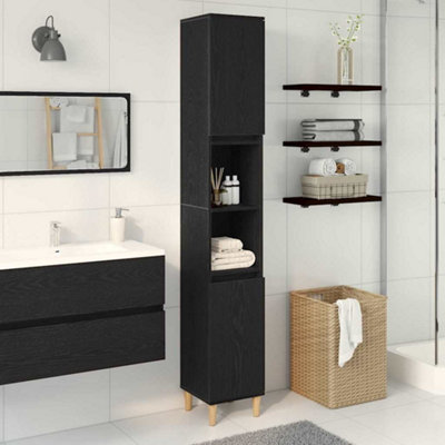B&Q -  Bathroom Cabinet Black Oak 30 X 30 X 190 Cm Engineered Wood