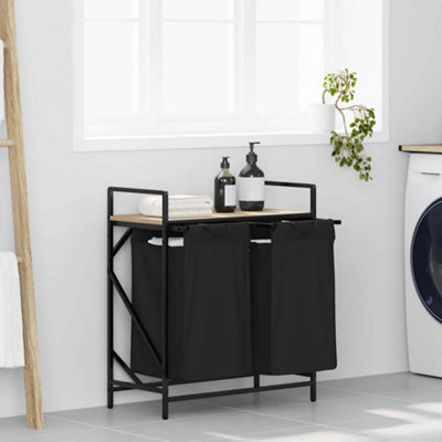vidaXL - Laundry Basket - 2 Compartments - Shelf - Sonoma Oak - Image 4